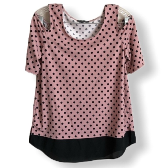 Adrianna Papell Cold Shoulder Polka Dot Blouse - Picture 1 of 8